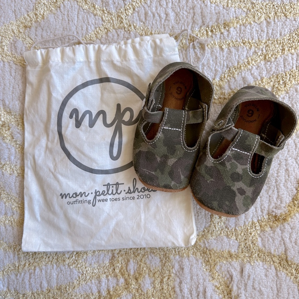 Mon Petit‎ CAMO Camouflage Size 6 T-Strap MPs Leather Baby Handmade Shoes
